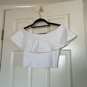 Babaton White Knit Off-The-Shoulder Crop Top